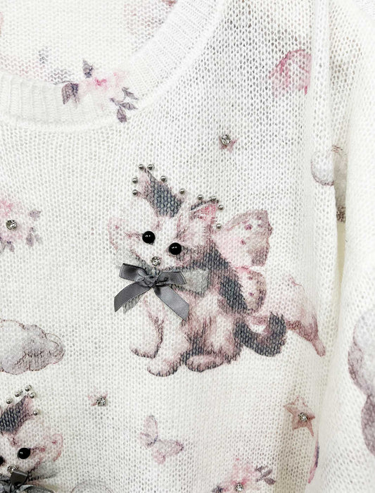 ねこモチーフ ニットプルオーバー