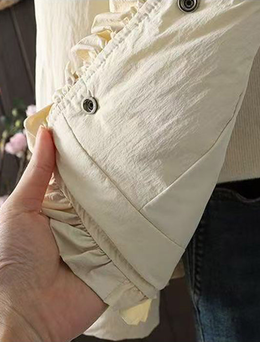 フラワーモチーフ付フリルヘムキルティングショートブルゾン