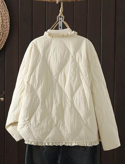 フラワーモチーフ付フリルヘムキルティングショートブルゾン