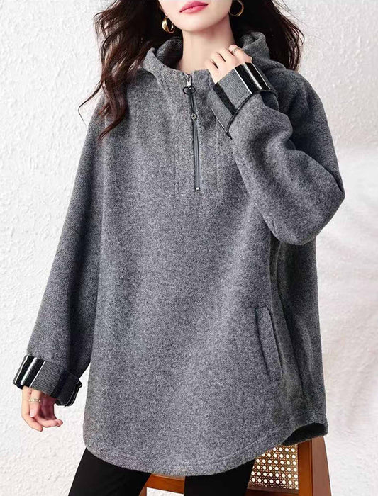 大人可愛い ハーフジップ・フーディーチュニック