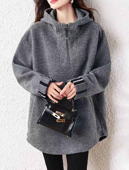 大人可愛い ハーフジップ・フーディーチュニック