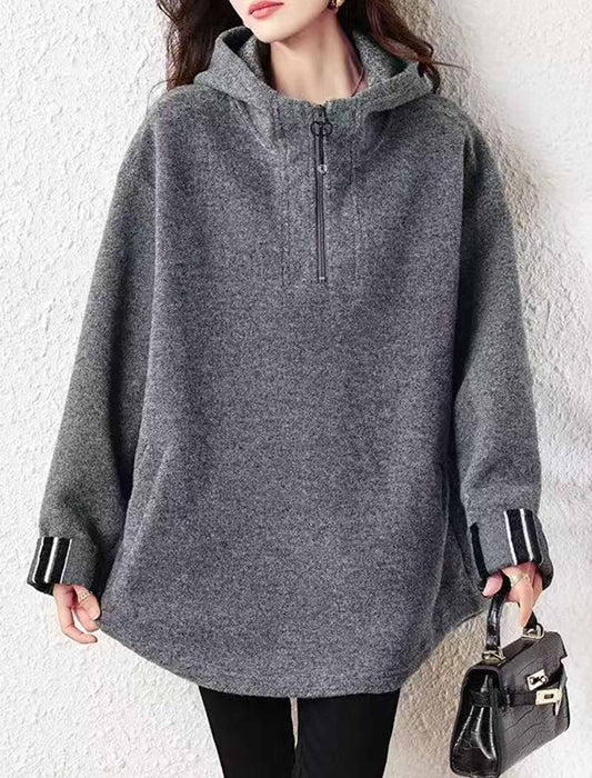 大人可愛い ハーフジップ・フーディーチュニック