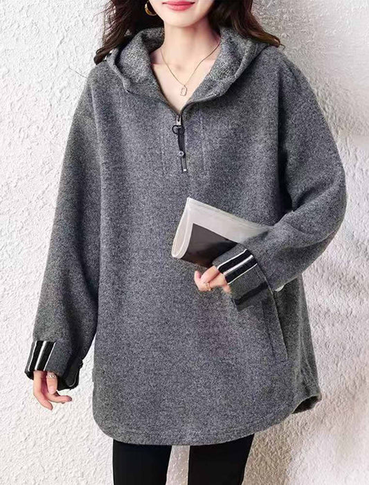 大人可愛い ハーフジップ・フーディーチュニック