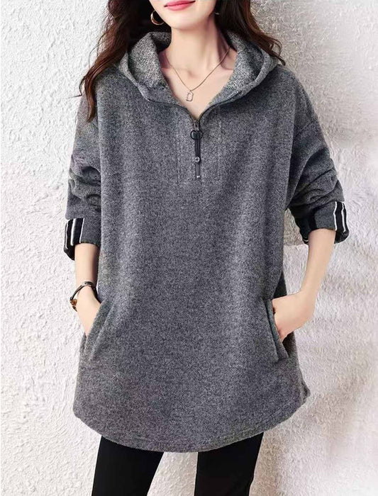 大人可愛い ハーフジップ・フーディーチュニック