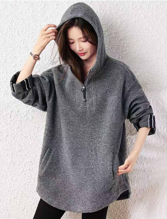 大人可愛い ハーフジップ・フーディーチュニック