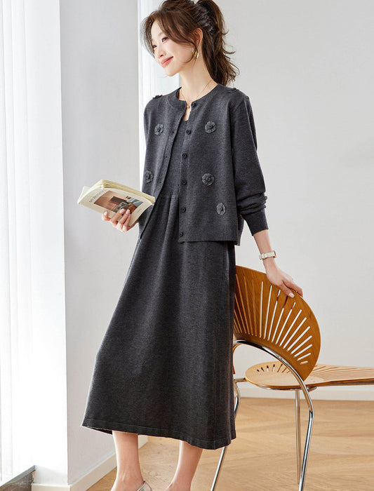 Aラインワンピース＆ショートカーディガンセット