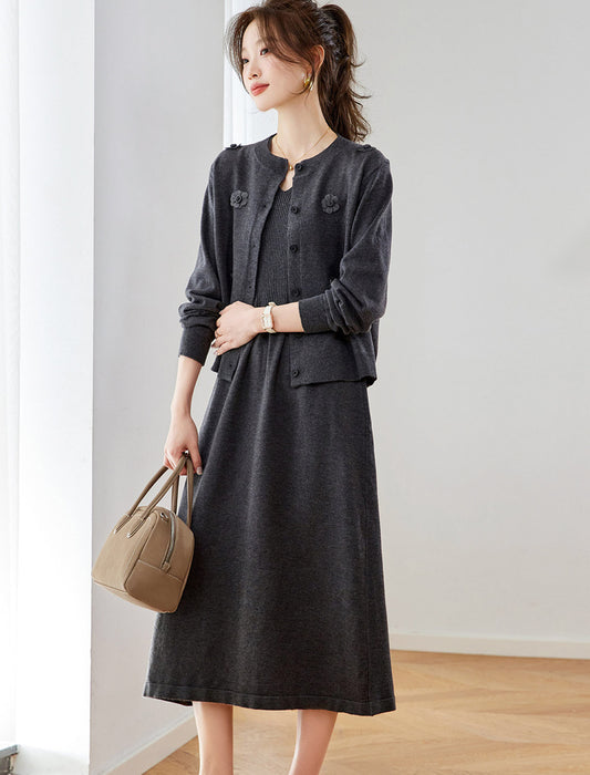 Aラインワンピース＆ショートカーディガンセット