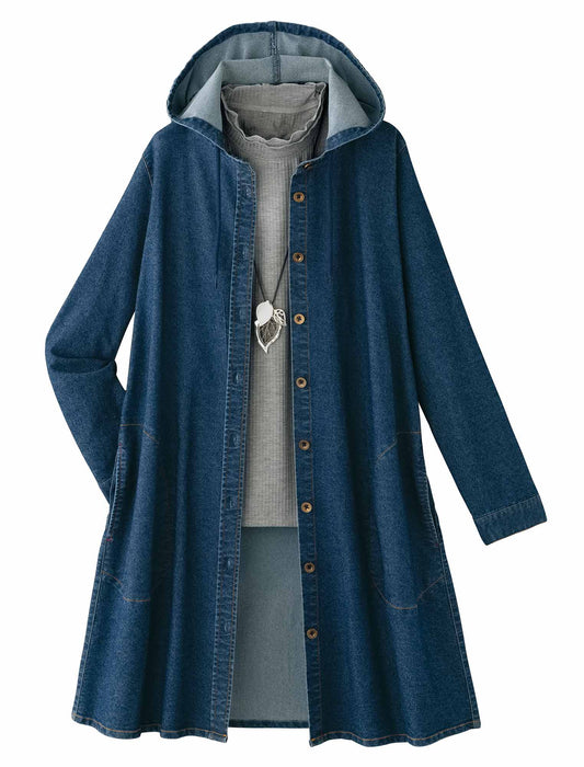 【受注】フード付デニムロングジャケット