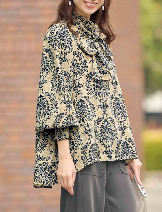 【受注】ボウタイ付ダマスク柄ブラウス