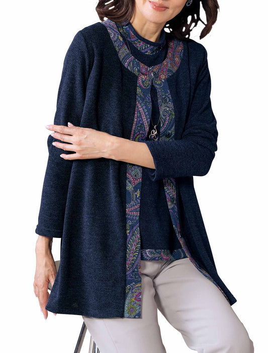 【受注】プリント使いロングカーディガンアンサンブル