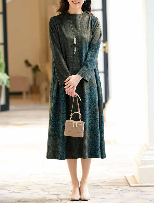 【受注】起毛素材ボトルネックプリントワンピース