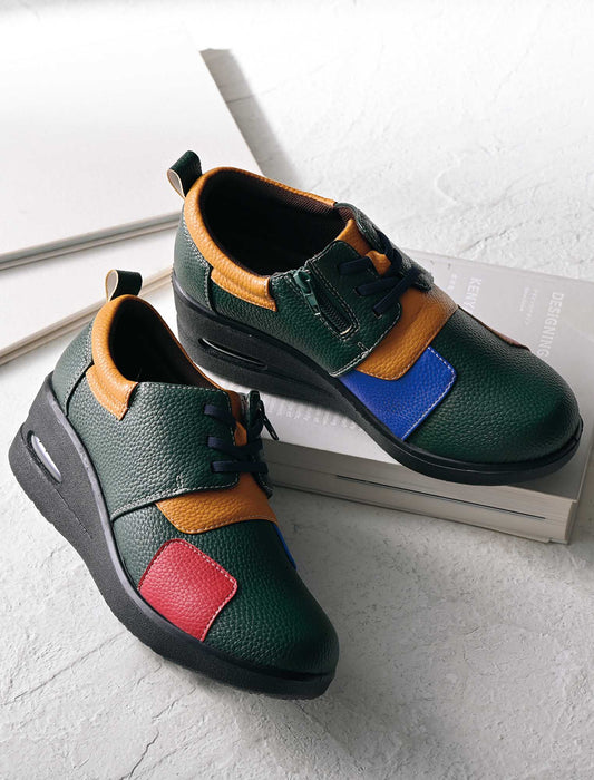 【受注】エアソールゴム紐配色パッチワークウォーキングシューズ