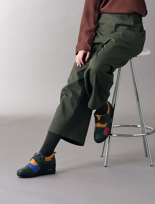 【受注】エアソールゴム紐配色パッチワークウォーキングシューズ