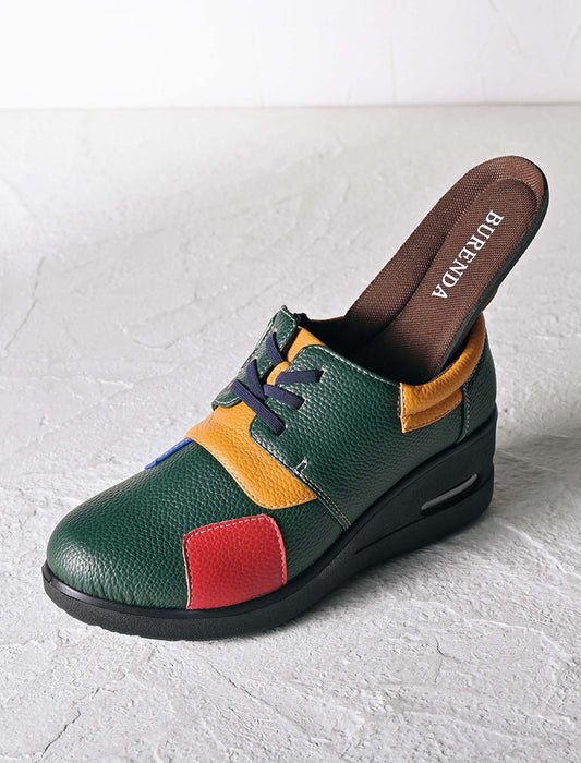 【受注】エアソールゴム紐配色パッチワークウォーキングシューズ