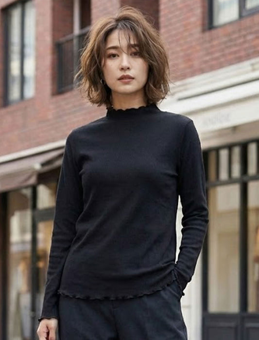 着回し万能大人可愛いメロウフリルハイネックカットソー