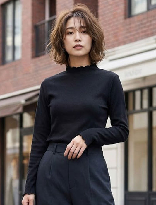 着回し万能大人可愛いメロウフリルハイネックカットソー