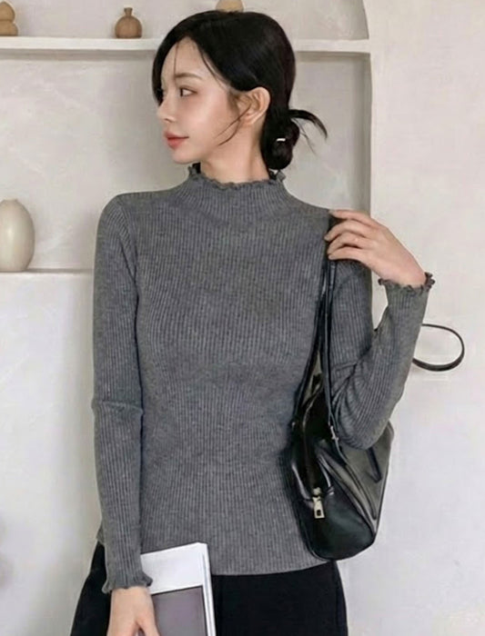 着回し万能大人可愛いメロウフリルハイネックカットソー