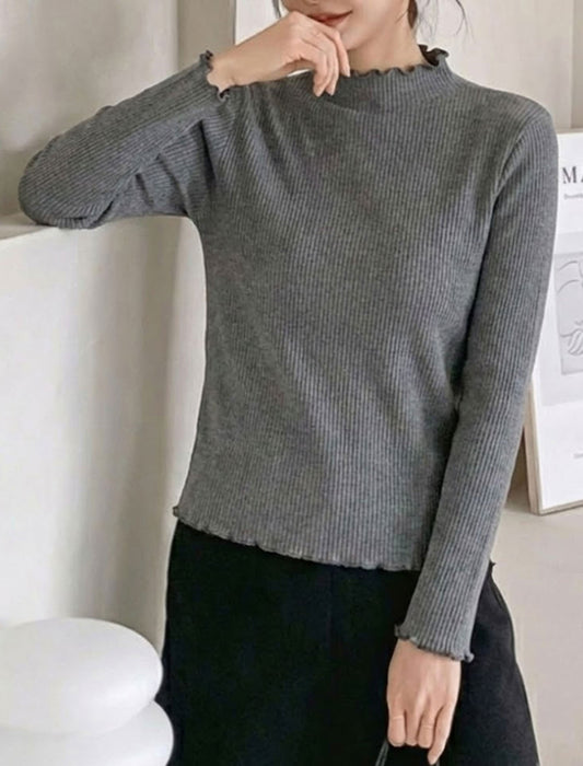 着回し万能大人可愛いメロウフリルハイネックカットソー