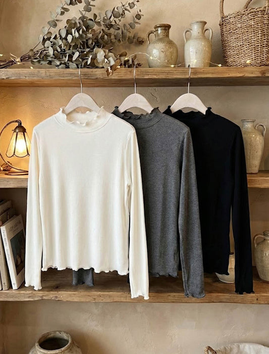 着回し万能大人可愛いメロウフリルハイネックカットソー