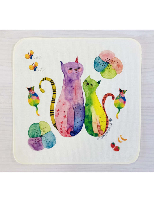 花と親子猫ちゃんハンカチ