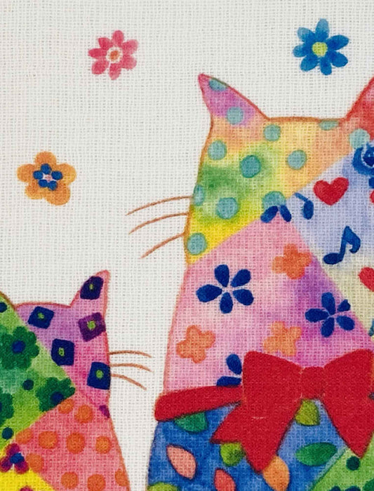 パッチワーク柄リボン猫ちゃんハンカチ