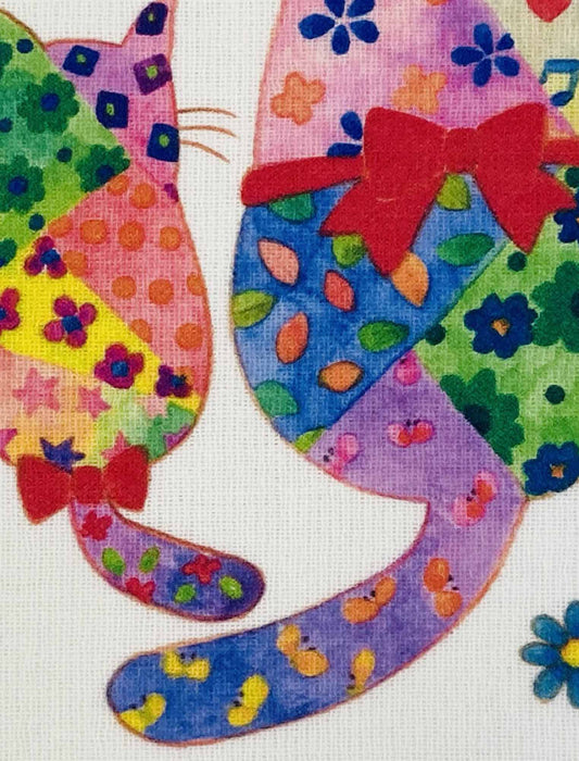 パッチワーク柄リボン猫ちゃんハンカチ