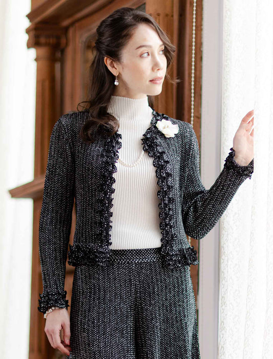 ＜SPECCHIO＞シャトルプリーツ メロウフリル ノーカラージャケット