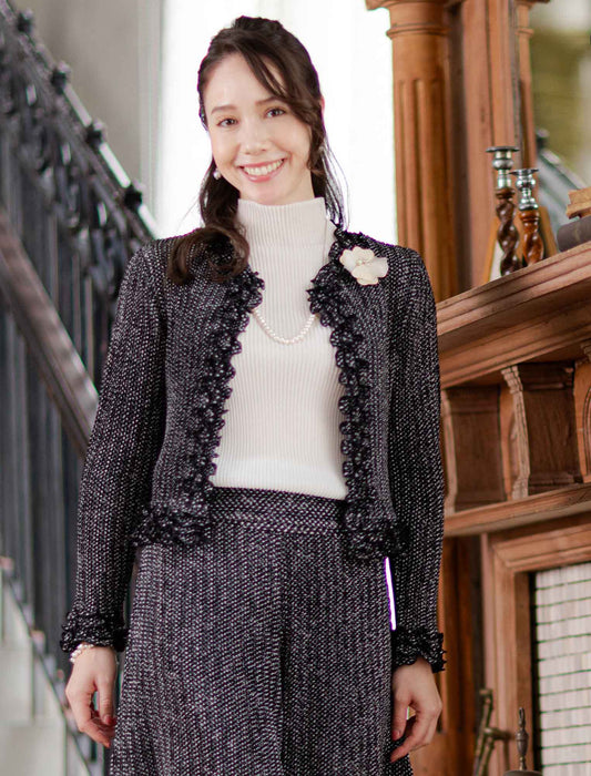 ＜SPECCHIO＞シャトルプリーツ メロウフリル ノーカラージャケット