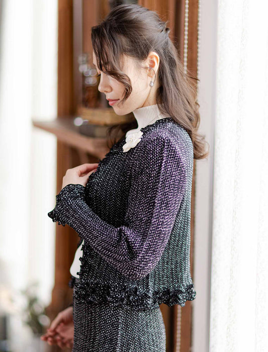 ＜SPECCHIO＞シャトルプリーツ メロウフリル ノーカラージャケット