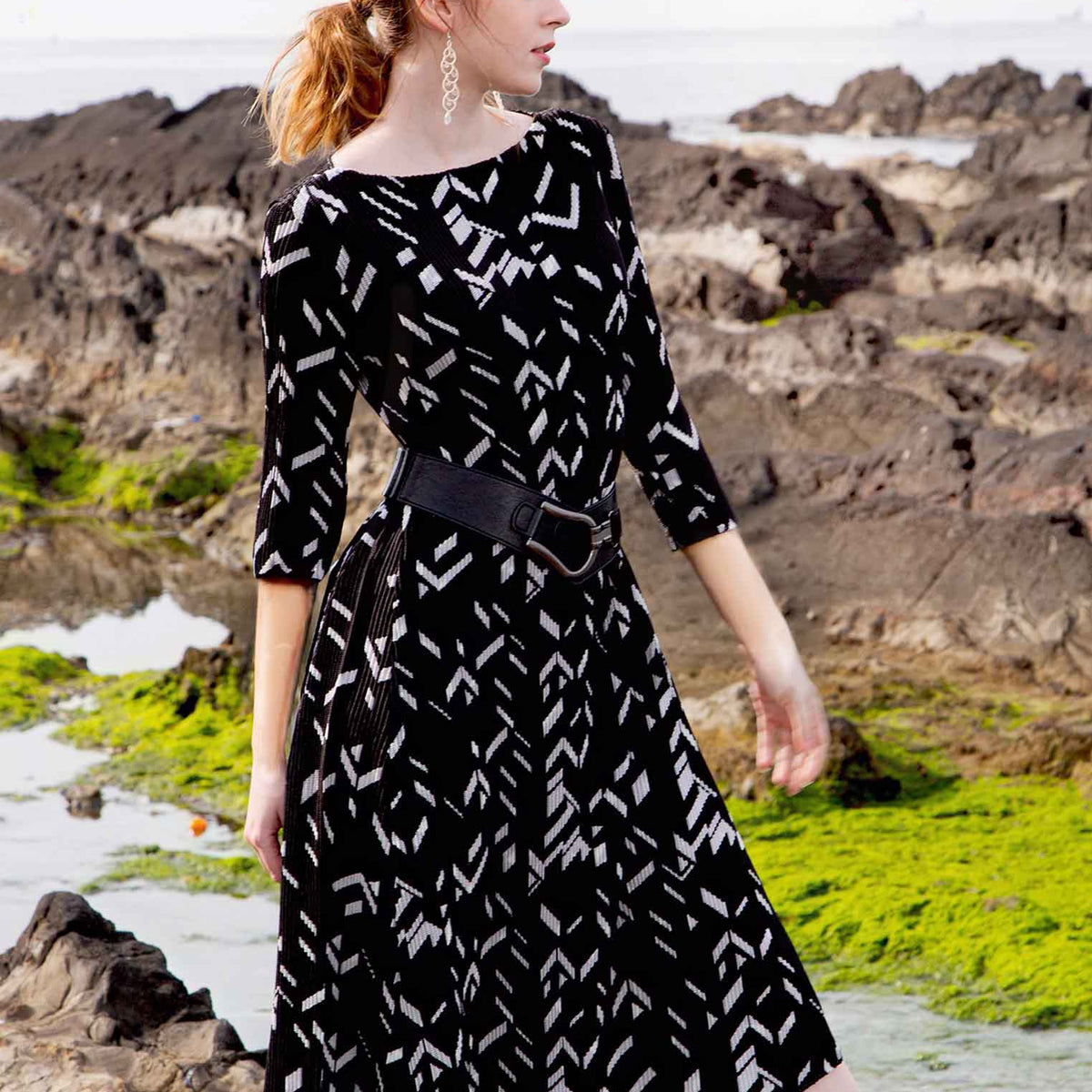 シャトルプリーツ七分袖フレアワンピース | Northmall（ノースモール