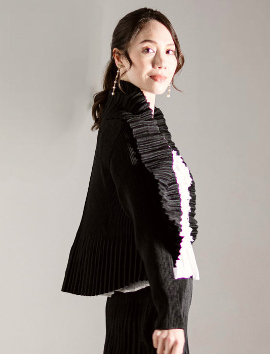 ＜SPECCHIO＞シャトル フェイドアウトプリーツ ショールカラージャケット