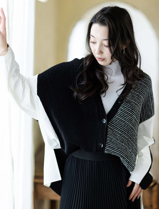 ＜SPECCHIO＞異素材切替デザイン Vネックシャツカーディ