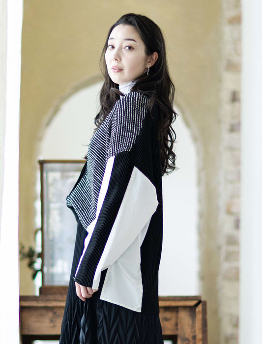 ＜SPECCHIO＞異素材切替デザイン Vネックシャツカーディ