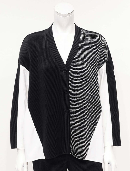 ＜SPECCHIO＞異素材切替デザイン Vネックシャツカーディ