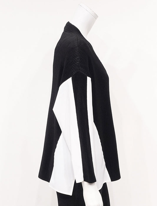 ＜SPECCHIO＞異素材切替デザイン Vネックシャツカーディ