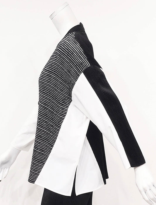 ＜SPECCHIO＞異素材切替デザイン Vネックシャツカーディ