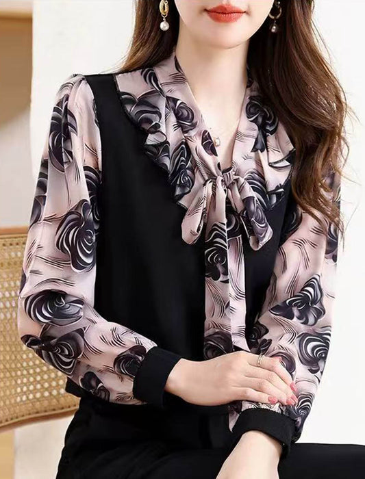 【近日入荷】ボウタイエレガントブラウス　※Mサイズ/XLサイズは3月中旬入荷予定