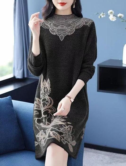 エレガント刺繍ニットチュニックワンピ