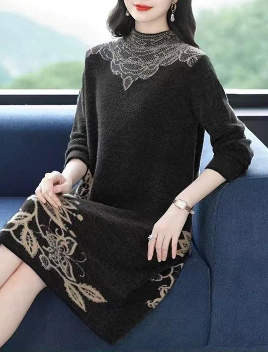 エレガント刺繍ニットチュニックワンピ