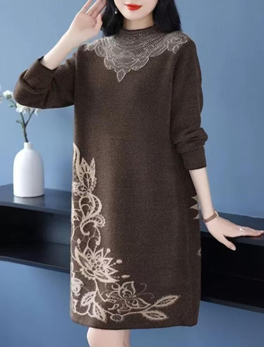 エレガント刺繍ニットチュニックワンピ