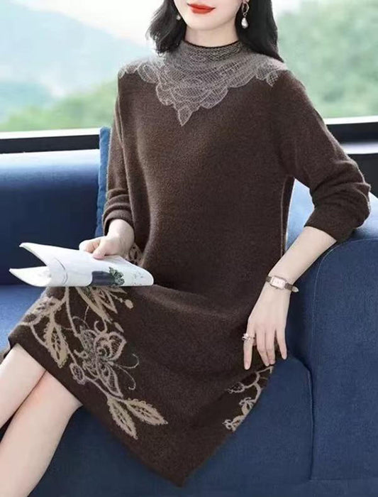 エレガント刺繍ニットチュニックワンピ