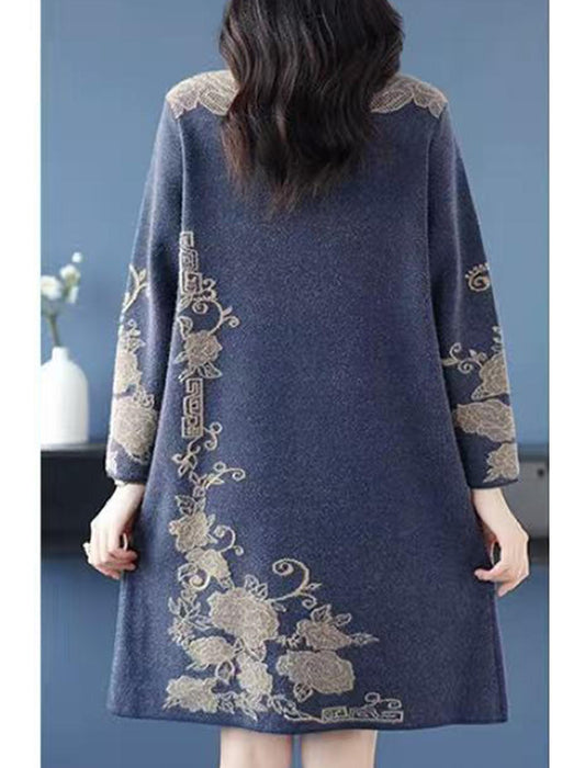 エレガント刺繍ニットチュニックワンピ