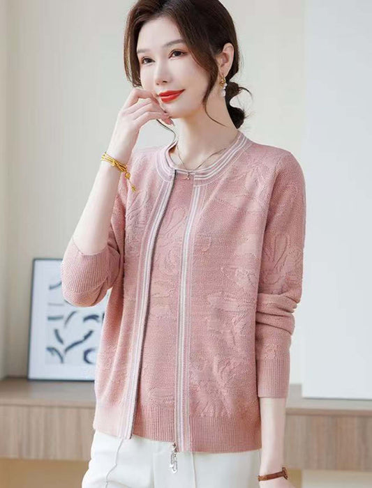 上品ジャガード配色ラインアンサンブル