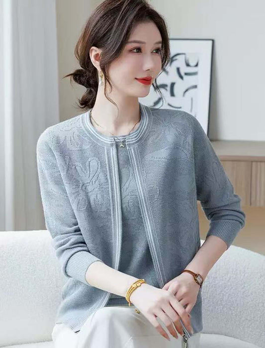 上品ジャガード配色ラインアンサンブル