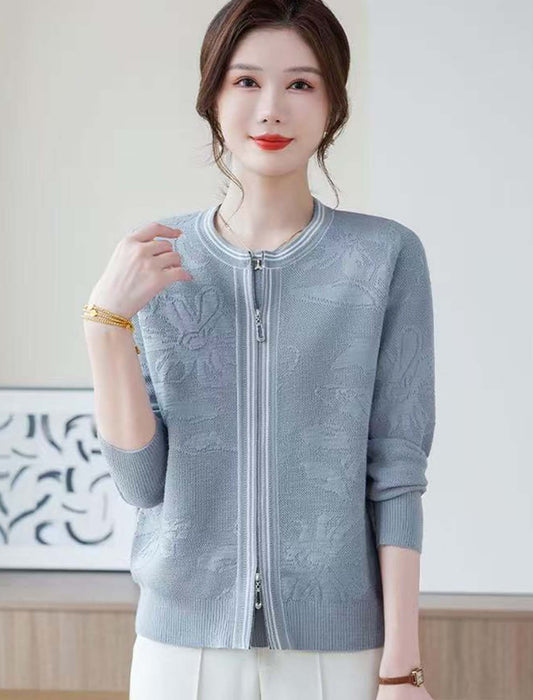 上品ジャガード配色ラインアンサンブル