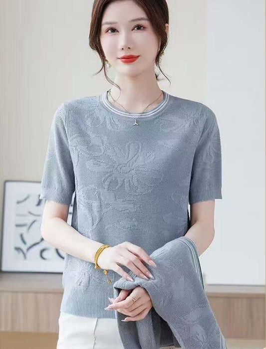 上品ジャガード配色ラインアンサンブル