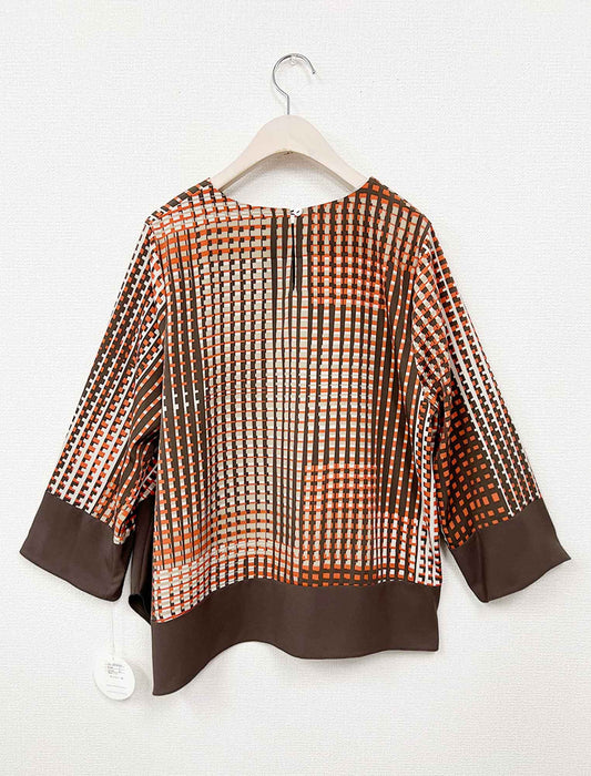 バイカラー裾切り替え・モダンチェックブラウス