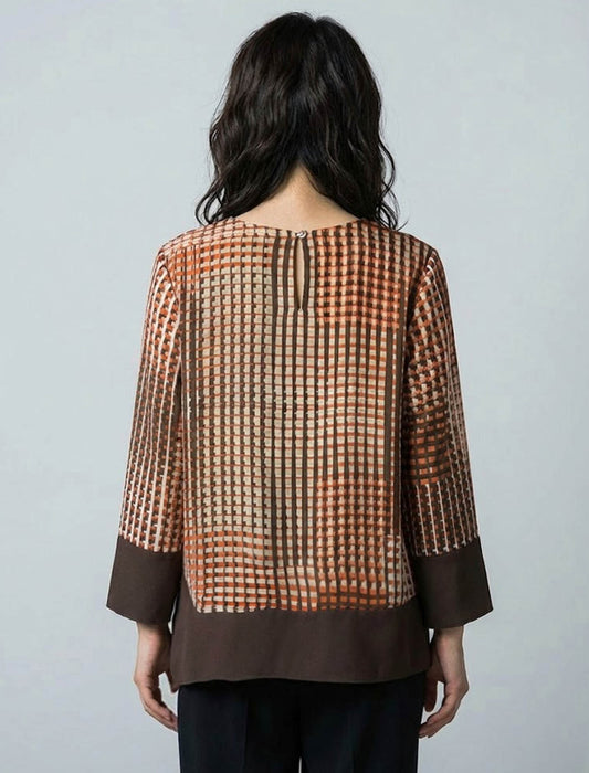 バイカラー裾切り替え・モダンチェックブラウス