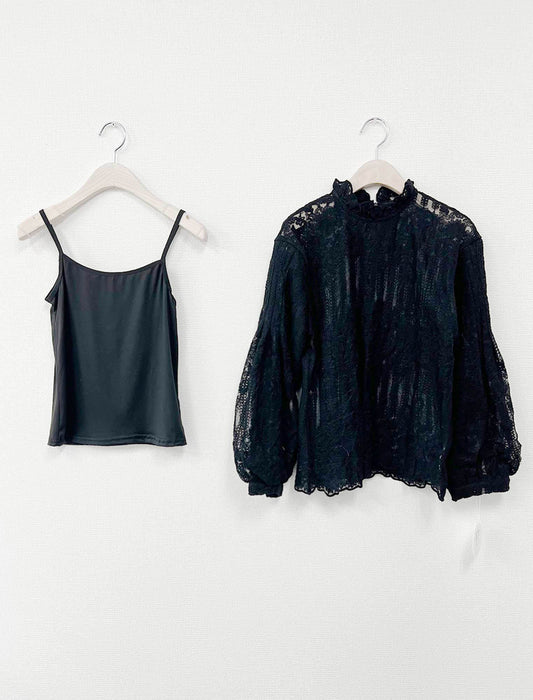 ハイネック・エレガントレースブラウス