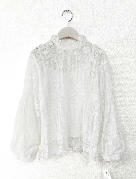 ハイネック・エレガントレースブラウス